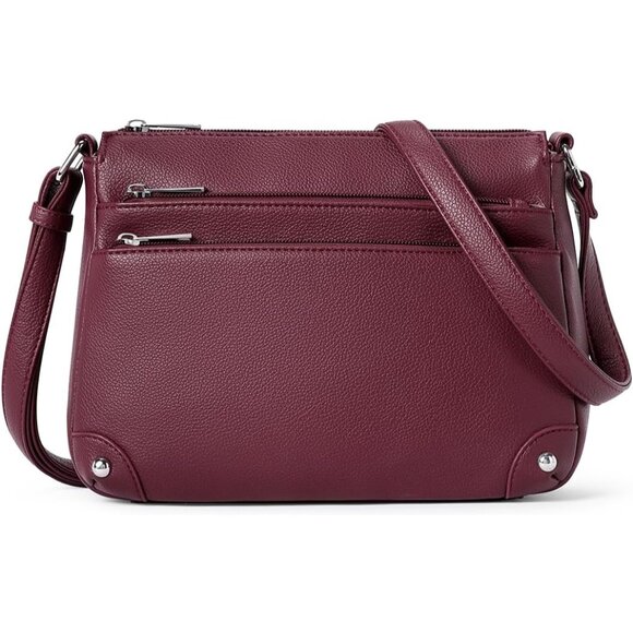 Women Wine Red Imported PU Leather Medium Size Crossbody Satchel Handbags - Picture 7 of 9